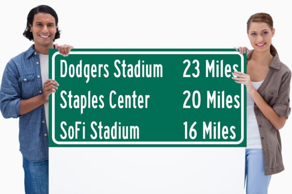 Dodger Stadium/ Sofi Stadium/Staples Center | Los Angeles Dodgers/ LA Rams| Los Angeles Lakers Distance Sign | Highway Sign