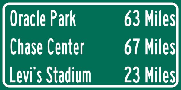 Oracle Park/ Levi's Stadium/Chase Center | San Francisco Giants/ San Francisco 49ers| Golden State WarriorsDistance Sign | Highway Sign