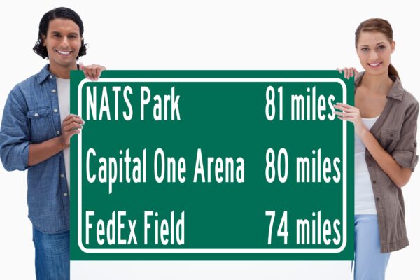 Nationals Park/Fed Ex Field/Capital One arena/ Washington Nationals, WTF, Washington Capitals |Distance Sign | Mileage Sign | Highway Sign