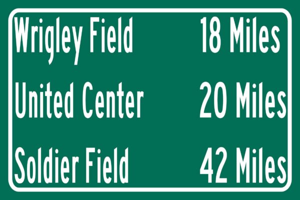 Soldier Field/ United Center/Wrigley Field |Chicago Cubs/ Chicago Bulls| Chicago Blackhawks Distance Sign | Highway Sign