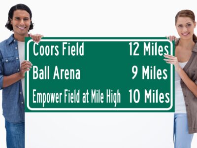 Coors Field | Empower Field at Mile High | Ball arena | Denver Broncos, Colorado Rockies| Distance Sign | Mileage Sign | Highway Sign