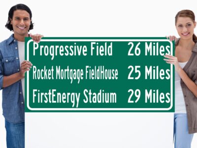 First Energy Stadium / Progressive Field/ Rocket Mortgage Field House | Cleveland Browns, Cleveland Indians| Distance Sign | Mileage Sign |