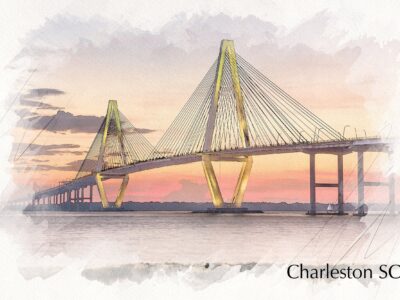 Arthur Ravenel Bridge watercolor Charleston SC skyline canvas, Charleston sketch watercolor Canvas,Charleston wall canvas, Mount Pleasant SC