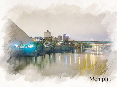 Memphis Tennessee Sketch watercolor, Memphis skyline sketch watercolor Canvas,  Memphis watercolor wall canvas, Memphis wall art