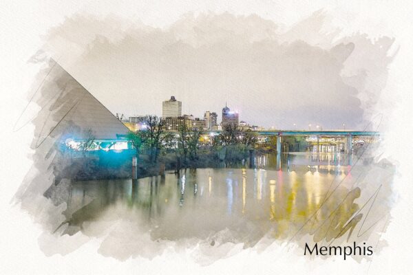 Memphis Tennessee Sketch watercolor, Memphis skyline sketch watercolor Canvas,  Memphis watercolor wall canvas, Memphis wall art