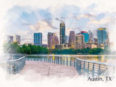 Austin Texas skyline sketch watercolor canvas, Austin Canvas Print, Austin Texas wall art, Austin Skyline watercolor, Gift Ideas, Austin