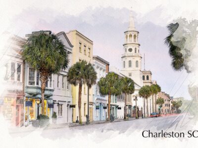 Charleston SC watercolor street scene canvas, Charleston Canvas,  Charleston wall canvas, Charleston watercolor Charleston south decor