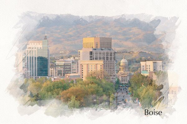 Boise Idaho sketch watercolor canvas, Boise Idaho Watercolor, Boise Canvas Wall Art, Idaho wall  canvas, Boise art, Boise Idaho watercolor