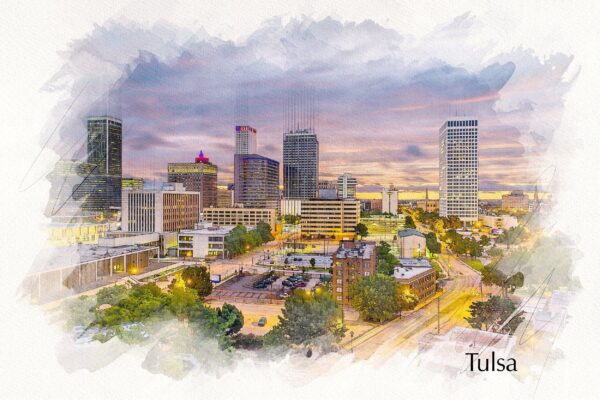 Tulsa Oklahoma skyline canvas, Tulsa sketch watercolor Print,  Tulsa Oklahoma watercolor wall art, Canvas Wall Art, Tulsa Skyline,Tulsa