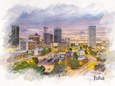 Tulsa Oklahoma skyline canvas, Tulsa sketch watercolor Print,  Tulsa Oklahoma watercolor wall art, Canvas Wall Art, Tulsa Skyline,Tulsa