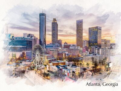 Atlanta Skyline sketch watercolor, Atlanta Canvas, Atlanta Wall art,  Atlanta watercolor Atlanta art, Atlanta photo, Atlanta wall art
