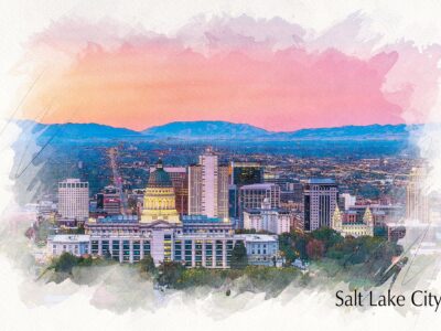 Salt Lake City skyline sketch watercolor canvas, Salt Lake City  watercolor Canvas Wall Salt Lake City watercolor, Salt Lake Skyline print