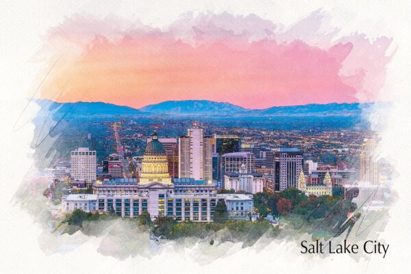 Salt Lake City skyline sketch watercolor canvas, Salt Lake City  watercolor Canvas Wall Salt Lake City watercolor, Salt Lake Skyline print