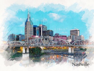 Nashville skyline sketch watercolor canvas, Nashville Canvas, Nashville watercolor, Nashville  wall canvas Nashville wall art, Nashville art
