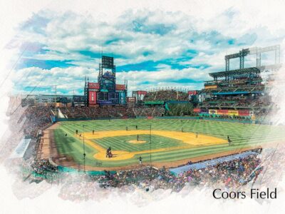 Coors Field sketch watercolor Printed on Canvas, Denver skyline, Colorado Rockies Print, Rockies wall art, Baseball Colorado Rockies