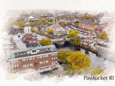 Pawtucket RI watercolor skyline, Pawtucket watercolor canvas art, Pawtucket RI print on canvas, Pawtucket Rhode Island wall art