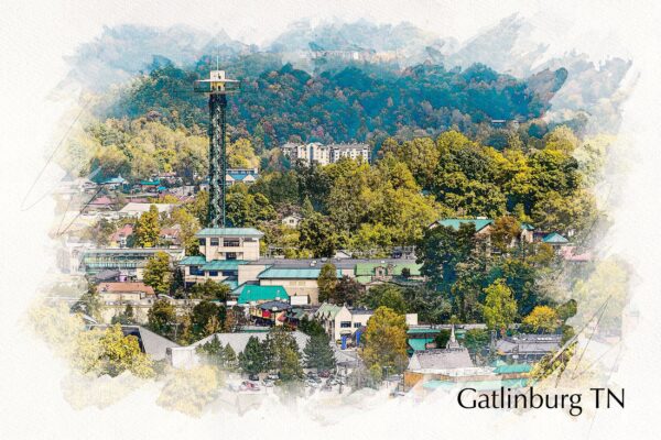 Gatlinburg  Tennessee watercolor, Smokey Mountains  Canvas, Gatlinburg Tennessee  Wall Art,  Gatlinburg wall art,  Gatlinburg watercolor
