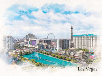Las Vegas watercolor skyline, Las Vegas skyline print, Wall canvas, Sketch Watercolor print Las Vegas at night photo, Las Vegas art print