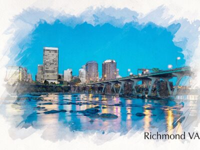 Richmond Virginia watercolor, Richmond watercolor Canvas, Richmond James River skyline, Richmond Wall canvas, Virginia skyline art