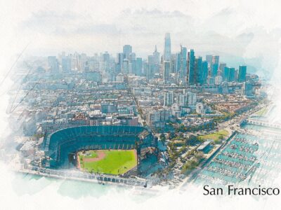 San Francisco skyline sketch watercolor, Oracle Park Canvas, San Francisco watercolor print, California wall art , San Francisco wall art, Pro