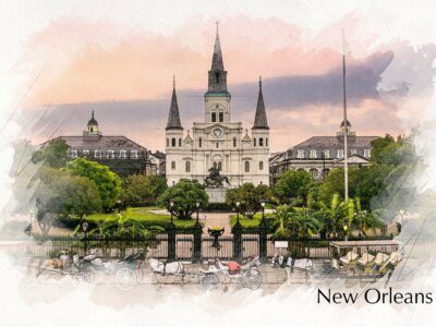 Jackson Square New Orleans watercolor canvas, New Orleans watercolor Canvas Print, New Orleans wall art, Canvas Wall Art, New Orleans