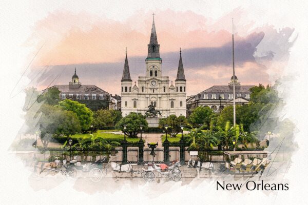 Jackson Square New Orleans watercolor canvas, New Orleans watercolor Canvas Print, New Orleans wall art, Canvas Wall Art, New Orleans