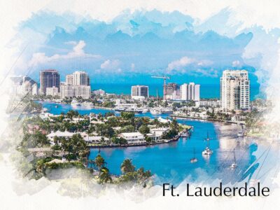 Fort Lauderdale watercolor skyline canvas, Fort Lauderdale Canvas, Fort Lauderdale watercolor, Florida, wall art , Fort Lauderdale wall art,