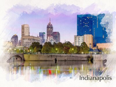 Indianapolis watercolor on canvas, Indianapolis skyline watercolor, Indianapolis wall canvas, Indianapolis night Indianapolis art,watercolor