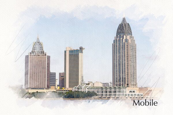 Mobile Alabama watercolor canvas,Mobile watercolor Canvas Wall Art, Mobile  wall art canvas, Mobile Alabama watercolor framed canvas art
