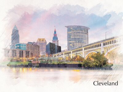 Cleveland watercolor skyline, Cleveland Sketch watercolor Canvas, Cleveland skyline, Cleveland Ohio,  Cleveland wall art, Cleveland watercol