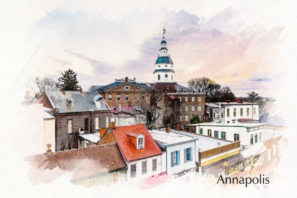 Annapolis sketch skyline watercolor,  Annapolis watercolor Canvas,  Annapolis Maryland Canvas Wall Art, Annapolis watercolor, Annapolis
