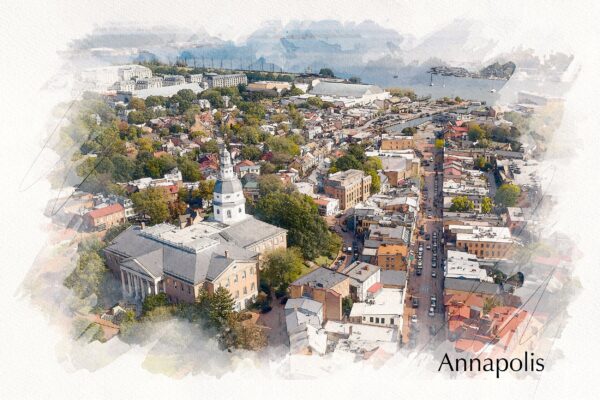 Annapolis sketch skyline watercolor,  Annapolis watercolor Canvas,  Annapolis Maryland Canvas Wall Art, Annapolis watercolor, Annapolis