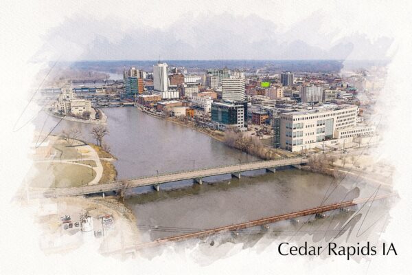 Cedar Rapids Iowa sketch watercolor, Cedar Rapids watercolor, Cedar Rapids Iowa Canvas, Cedar Rapids wall art canvas,Cedar Rapidswall art,