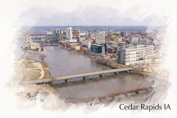 Cedar Rapids Iowa sketch watercolor, Cedar Rapids watercolor, Cedar Rapids Iowa Canvas, Cedar Rapids wall art canvas,Cedar Rapidswall art,
