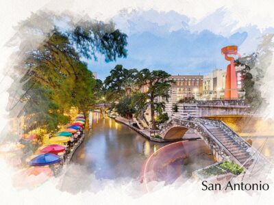 San Antonio sketch watercolor, San Antonio watercolor, San Antonio skyline, San Antonio Wall canvas, Texas wall art, San Antonio decor,