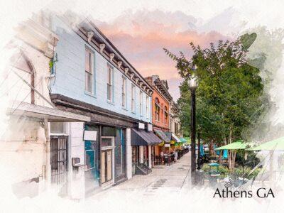 Athens Georgia sketch watercolor canvas, Athens Canvas,  Athens wall canvas, Athens wall art, University of Georgia watercolor