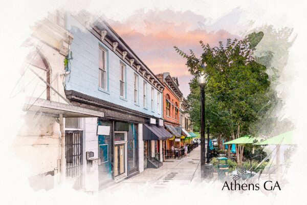 Athens Georgia sketch watercolor canvas, Athens Canvas,  Athens wall canvas, Athens wall art, University of Georgia watercolor