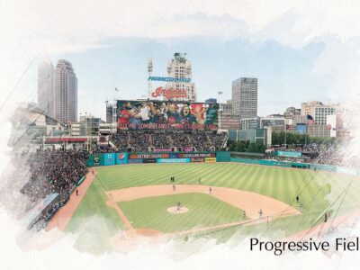 Progressive Field Printed sketch watercolor on Canvas, Large Cleveland Indians Print, Cleveland wall art, Guardians , Cleveland watercolor