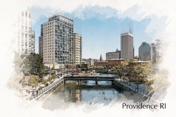 Providence RI watercolor skyline, Providence watercolor canvas art, Providence RI print on canvas,Providence Rhode Island wall art