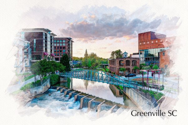 Greenville SC skyline watercolor canvas, Greenville Canvas,  Greenville canvas Wall Art, Greenville wall art canvas,Greenville SC watercolor