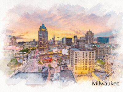 Milwaukee skyline sketch watercolor canvas,  Milwaukee Canvas, Milwaukee wall art, Milwaukee watercolor Canvas Wall Art, Wisconsin wall art