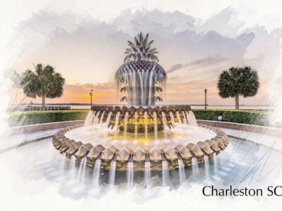 Charleston SC Pineapple watercolor on canvas, Charleston watercolor canvas, Charleston photo wall art print, Charleston  watercolor