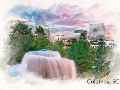 Columbia SC skyline canvas, Findley Park Columbia South Carolina Canvas,  Columbia South Carolina wall art, Columbia SC watercolor wall art