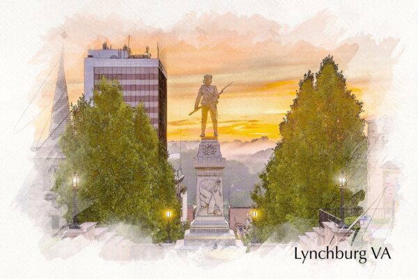 Lynchburg Virginia watercolor canvas,  Lynchburg sketch watercolor Canvas Wall Art, Lynchburg wall art canvas, Lynchburg Virginia art