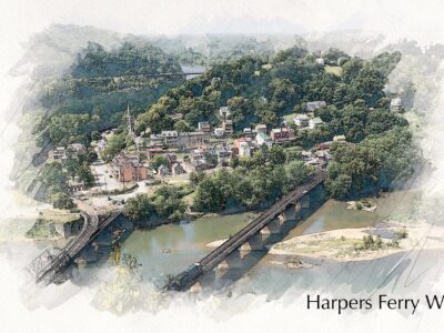 Harpers Ferry sketch watercolor,  Harpers Ferry  Canvas, Harpers Ferry WV Canvas Wall Art, Harpers Ferry watercolor    Civil War wall art,