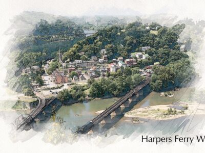 Harpers Ferry sketch watercolor,  Harpers Ferry  Canvas, Harpers Ferry WV Canvas Wall Art, Harpers Ferry watercolor    Civil War wall art,