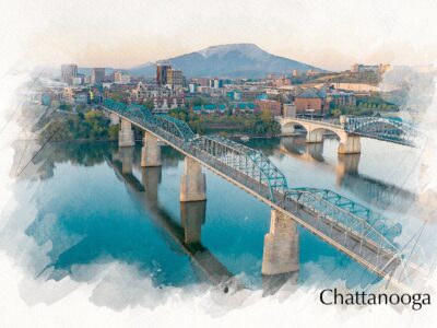 Chattanooga sketch watercolor skyline canvas, Chattanooga watercolor Canvas,  Chattanooga TN  Chattanooga wall art,  Chattanooga  watercolor