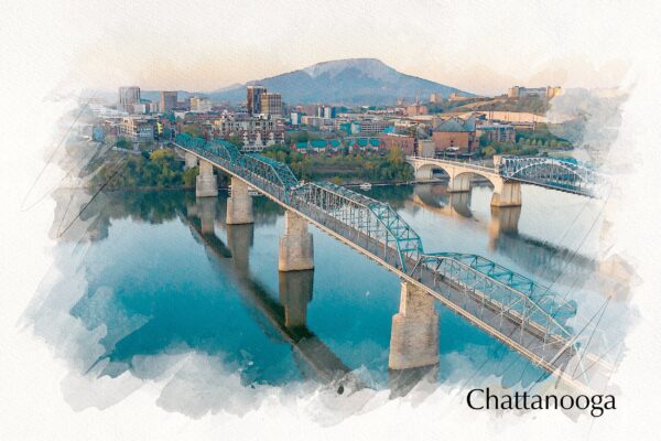 Chattanooga sketch watercolor skyline canvas, Chattanooga watercolor Canvas,  Chattanooga TN  Chattanooga wall art,  Chattanooga  watercolor