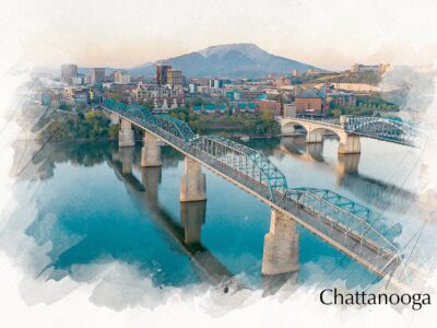 Chattanooga sketch watercolor skyline canvas, Chattanooga watercolor Canvas,  Chattanooga TN  Chattanooga wall art,  Chattanooga  watercolor