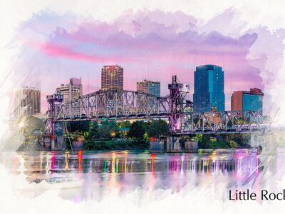 Little Rock Arkansas skyline sketch watercolor canvas, Little Rock watercolor Little Rock Print, Little Rock Arkansas wall art, Canvas gifts